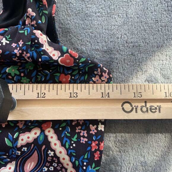 Vtg Free People Mini Dress Womens Small Black Floral Fit Flare Boho Tiered - Picture 10 of 11